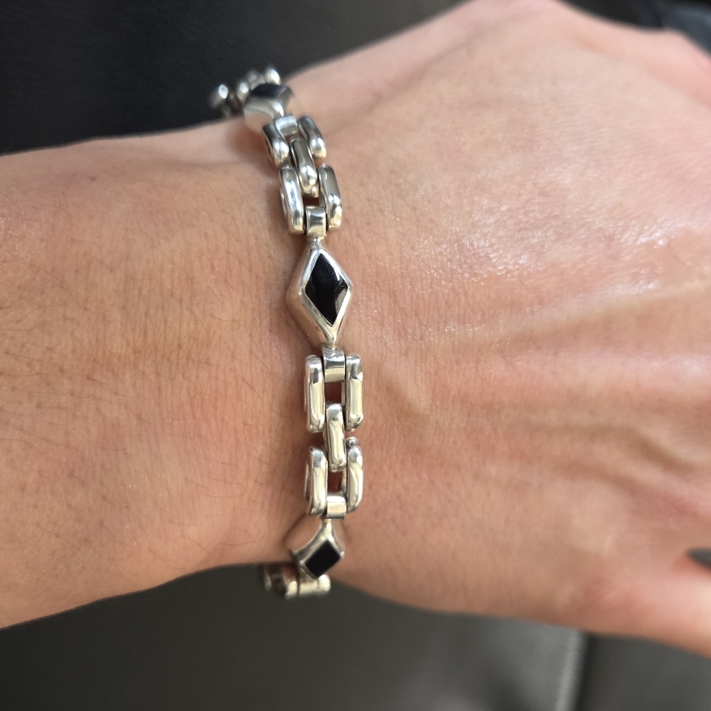 Elegant Vintage Sterling Silver 925 With Black Onyx Bracelet